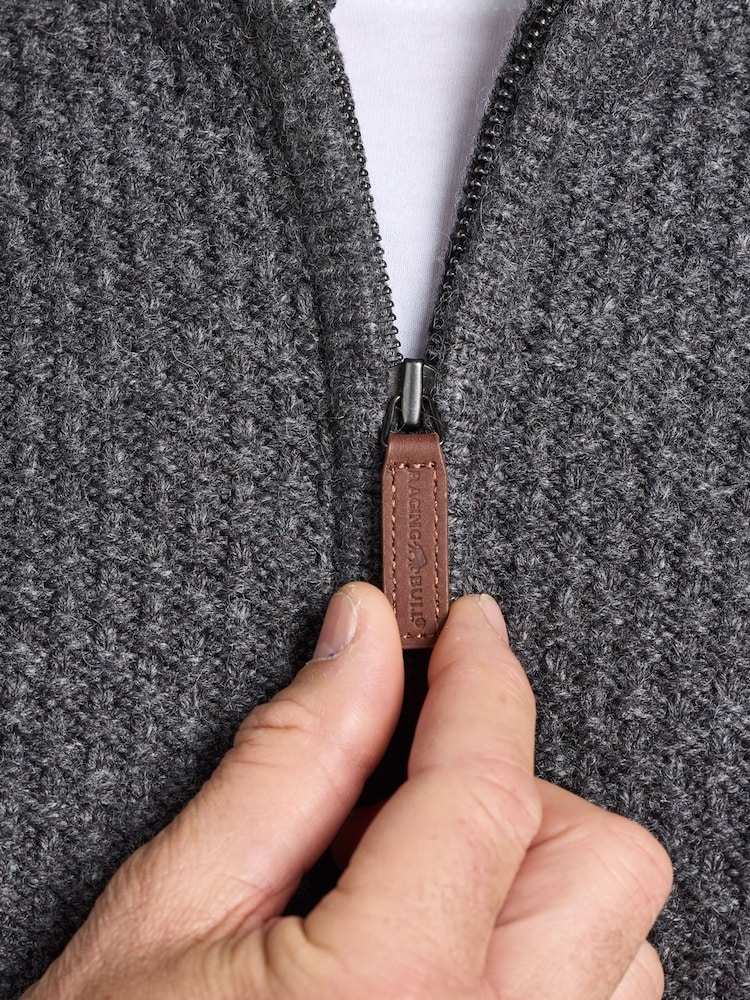 Raging Bull Grey Chunky Textured Quarter Zip Knit Jumper - Image 3 of 3
