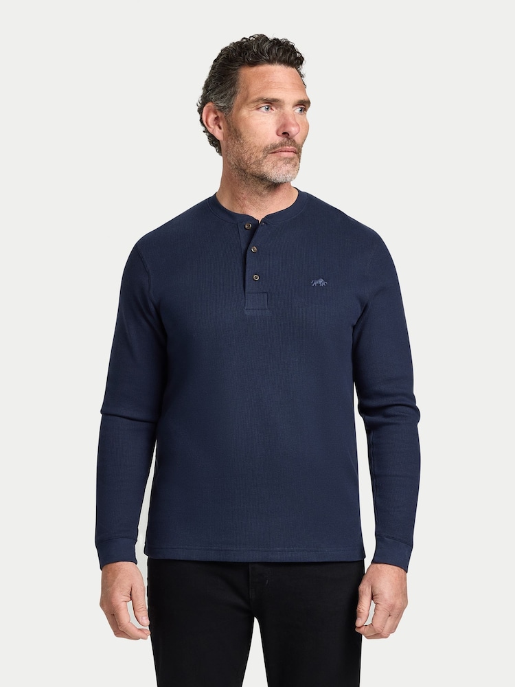 Raging Bull Blue Henley Jersey Waffle T-Shirt - Image 1 of 4 Raging Bull Blue Henley Jersey Waffle T-Shirt - Image 1 of 4