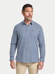 Raging Bull Blue Long Sleeve Mod Check Brushed Cotton Twill Shirt - Image 1 of 5