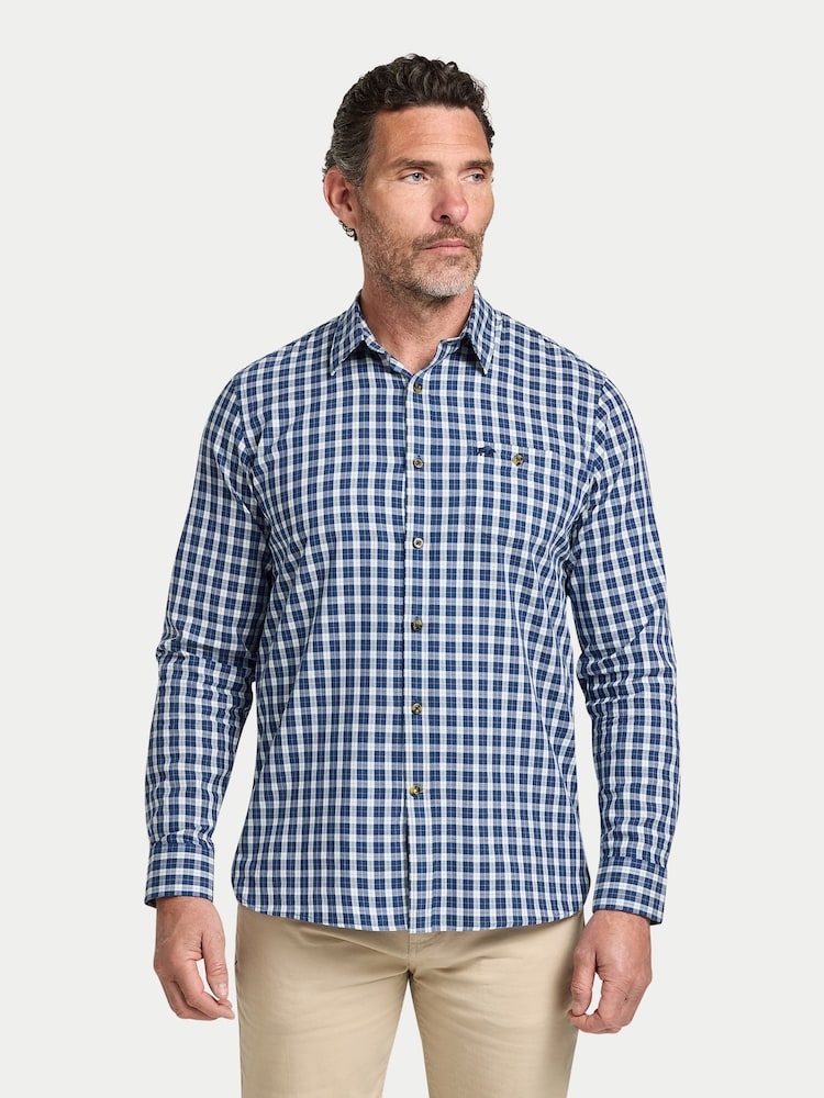 Raging Bull Blue Long Sleeve Mod Check Brushed Cotton Twill Shirt - Image 1 of 5 Raging Bull Blue Long Sleeve Mod Check Brushed Cotton Twill Shirt - Image 1 of 5