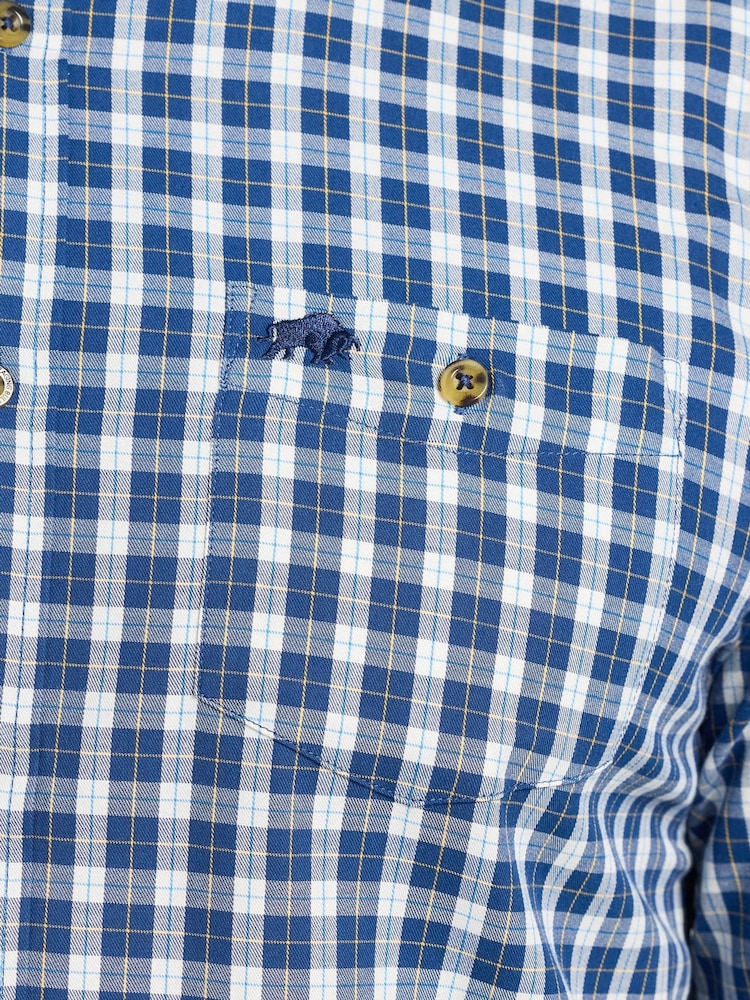 Raging Bull Blue Long Sleeve Mod Check Brushed Cotton Twill Shirt - Image 5 of 5 Raging Bull Blue Long Sleeve Mod Check Brushed Cotton Twill Shirt - Image 5 of 5