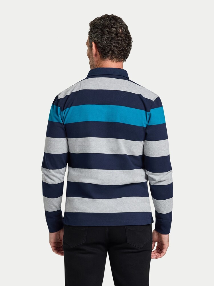 Raging Bull Blue Long Sleeve Contrast Chest Stripe Rugby Shirt - Image 2 of 5 Raging Bull Blue Long Sleeve Contrast Chest Stripe Rugby Shirt - Image 2 of 5