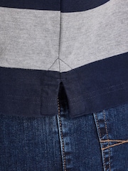 Raging Bull Blue Long Sleeve Contrast Chest Stripe Rugby Shirt - Imaginea 6 din 6