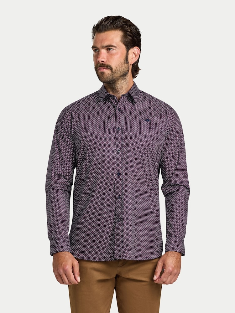 Raging Bull Blue Long Sleeve Circle Print Cotton Shirt - Image 1 of 5 Raging Bull Blue Long Sleeve Circle Print Cotton Shirt - Image 1 of 5