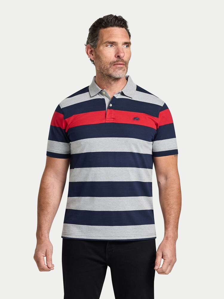 Raging Bull Red Short Sleeve Contrast Chest Stripe Polo Shirt - Image 1 of 5 Raging Bull Red Short Sleeve Contrast Chest Stripe Polo Shirt - Image 1 of 5