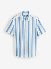 Blue/Ecru Textured Striped Short Sleeve Shirt - Image 1 of 1