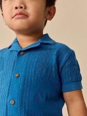 Blue Textured Knitted Polo Shirt (3mths-7yrs) - Image 4 of 8
