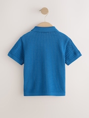 Blue Textured Knitted Polo Shirt (3mths-7yrs) - Image 6 of 8