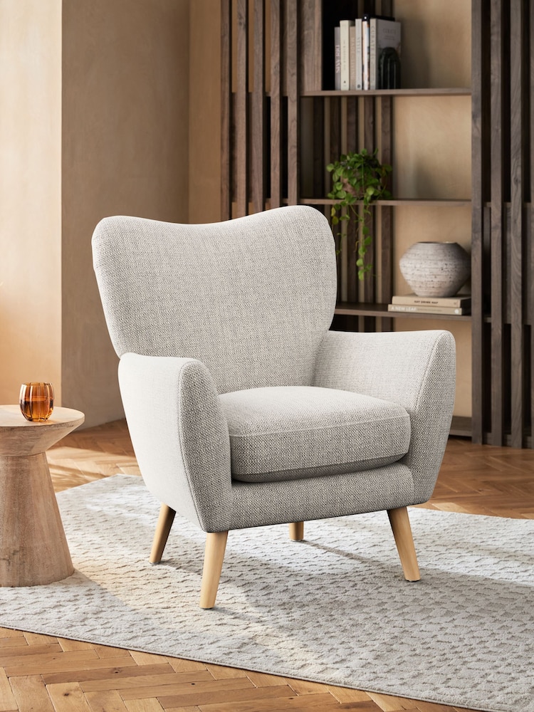 Chunky Weave Dove Grey Wilson Highback Armchair - Image 1 of 4
