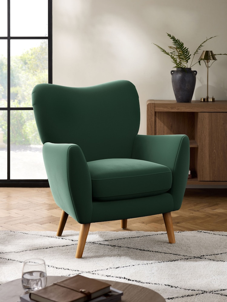 Plush Velvet Easy Clean Bottle Green Wilson Highback Armchair - Image 1 of 4