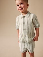 Grey Stripe Knitted Polo Shirt and Shorts Set (3mths-10yrs) - Image 1 of 8