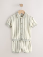 Grey Stripe Knitted Polo Shirt and Shorts Set (3mths-10yrs) - Image 4 of 8