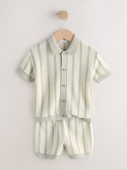Grey Stripe Knitted Polo Shirt and Shorts Set (3mths-10yrs) - Image 5 of 8