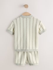 Grey Stripe Knitted Polo Shirt and Shorts Set (3mths-10yrs) - Image 6 of 8