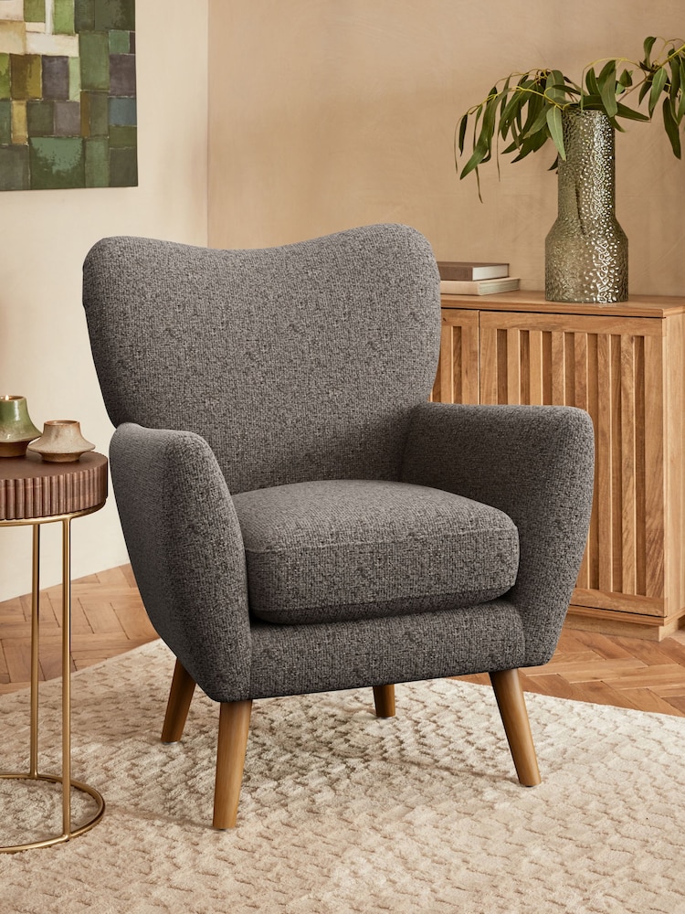 Chunky Chenille Mink Brown Wilson Highback Armchair - Image 1 of 4