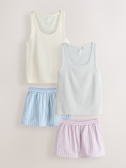 Gri și ecru - Rib Vest Short Pyjamas 2 Pack - Imaginea 1 din 8