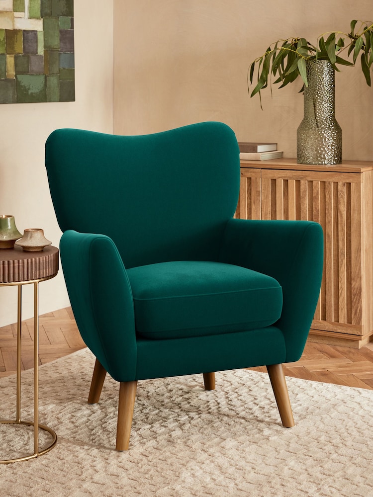 Plush Velvet Easy Clean Juniper Green Wilson Highback Armchair - Image 1 of 5
