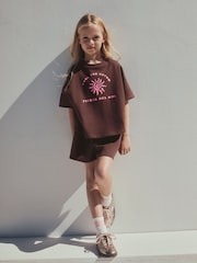Braun/Rosa Rio - Set aus schwerem T-Shirt und Shorts (3–16Jahre) - Bild 1 von 9