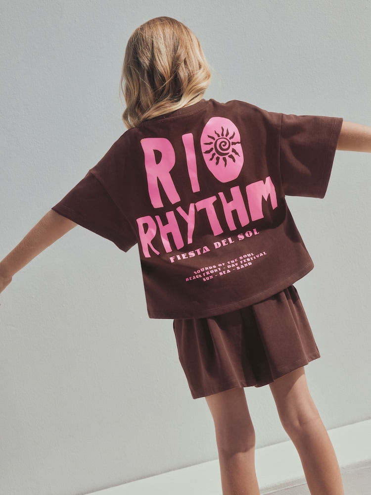 Braun/Rosa Rio - Set aus schwerem T-Shirt und Shorts (3–16Jahre) - Bild 2 von 9