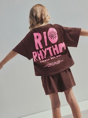 Braun/Rosa Rio - Set aus schwerem T-Shirt und Shorts (3–16Jahre) - Bild 3 von 9