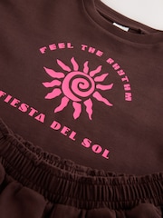 Braun/Rosa Rio - Set aus schwerem T-Shirt und Shorts (3–16Jahre) - Bild 8 von 9