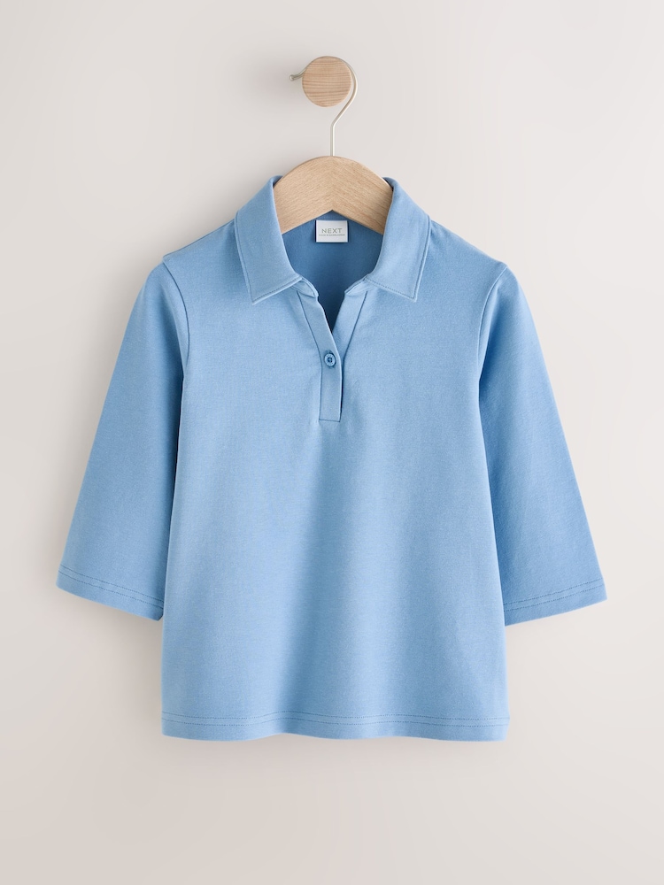 Blue Cotton Stretch 3/4 Sleeve School Jersey Blouses 2 Pack (3-16yrs) - Image 2 of 5 Blue Cotton Stretch 3/4 Sleeve School Jersey Blouses 2 Pack (3-16yrs) - Image 2 of 5