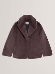 Ted Baker Grey Fiela Short Faux Fur Coat With Shawl Collar - Image 4 of 4