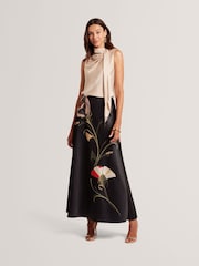 Ted Baker Black Salira - Printed Bias Cut Midi Skirt - Image 2 of 6