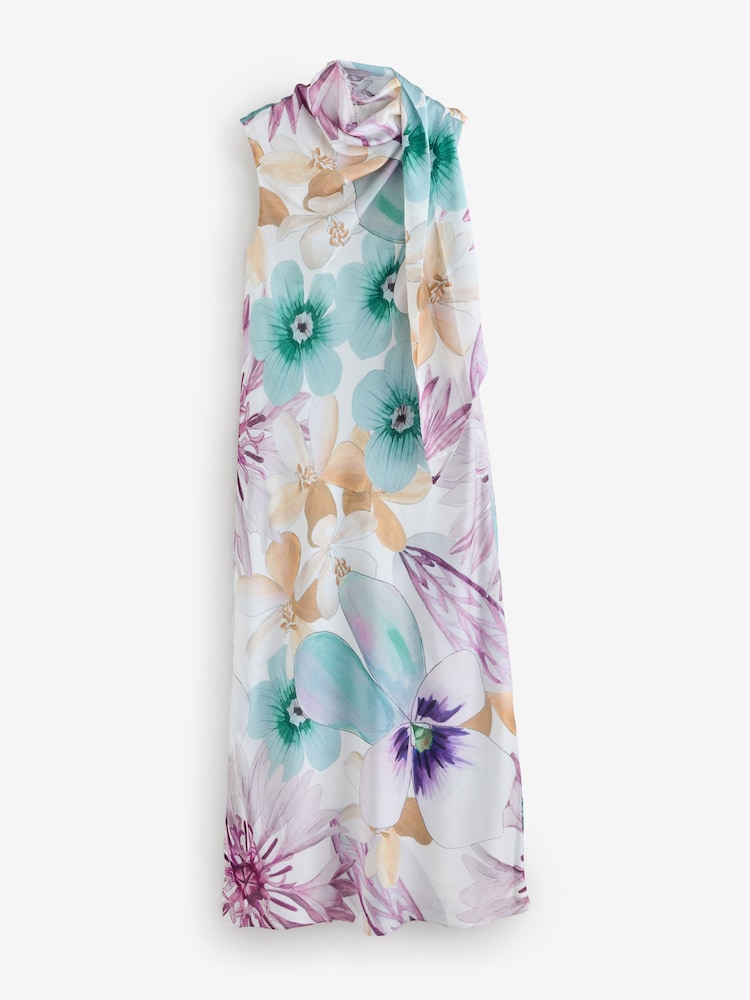 Ted Baker White Harrpur - Print Neck Tie Midi Dress - Image 1 of 1 Ted Baker White Harrpur - Print Neck Tie Midi Dress - Image 1 of 1
