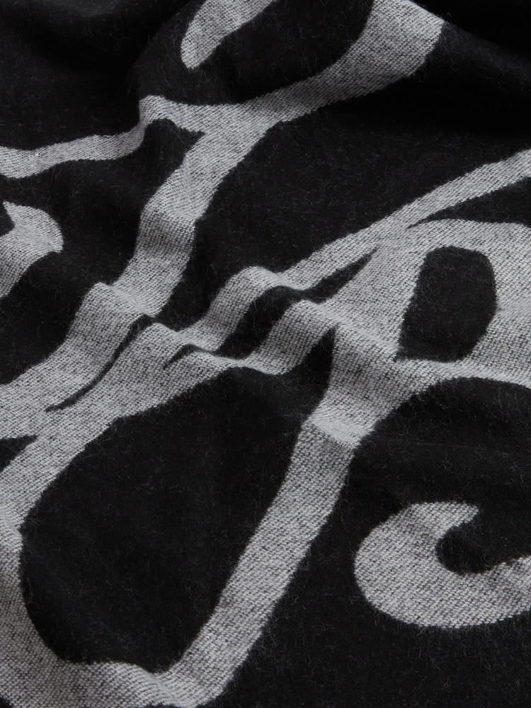 Ted Baker Black Avasii - Tb Script Wool Blend Scarf - Image 2 of 4