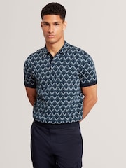 Ted Baker Melvvin Short Sleeve Geo Jacquard Knit Polo Shirt - Imagen 1 de 5