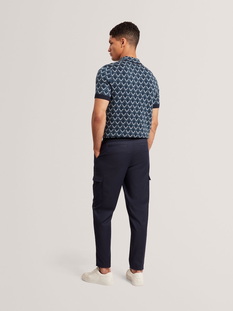 Ted Baker Blue Melvvin Short Sleeve Geo Jacquard Knit Polo Shirt - Image 2 of 5 Ted Baker Blue Melvvin Short Sleeve Geo Jacquard Knit Polo Shirt - Image 2 of 5
