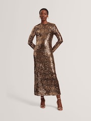 Ted Baker Natural Jadeaa - Sequinned Long Sleeve Midi Dress - Image 1 of 5