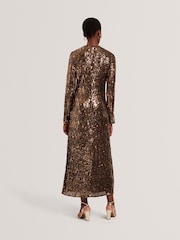 Ted Baker Natural Jadeaa - Sequinned Long Sleeve Midi Dress - Image 2 of 5