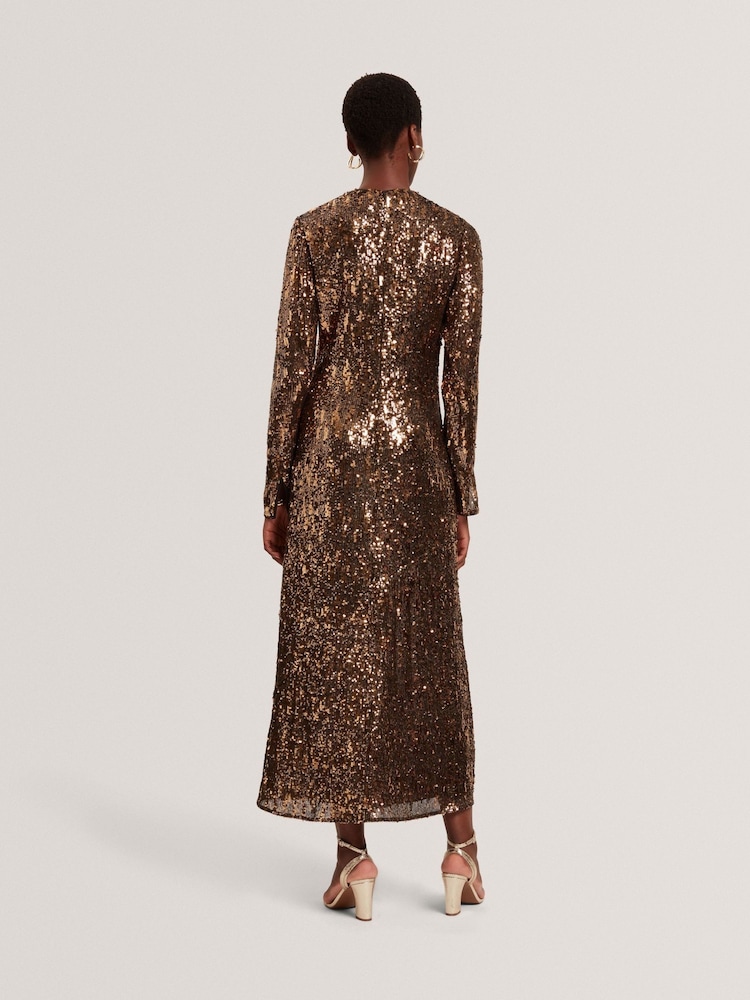 Ted Baker Natural Jadeaa - Sequinned Long Sleeve Midi Dress - Image 2 of 5 Ted Baker Natural Jadeaa - Sequinned Long Sleeve Midi Dress - Image 2 of 5