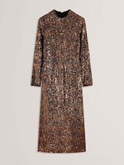 Ted Baker Natural Jadeaa - Sequinned Long Sleeve Midi Dress - Image 4 of 5