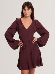 Ted Baker Red Neira Long Sleeve Frill Detail Mini Dress - Image 1 of 7