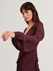 Ted Baker Red Neira Long Sleeve Frill Detail Mini Dress - Image 3 of 7