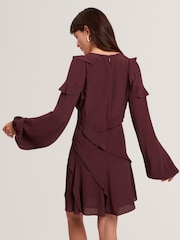 Ted Baker Red Neira Long Sleeve Frill Detail Mini Dress - Image 4 of 7
