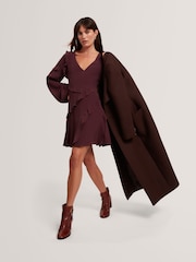 Ted Baker Red Neira Long Sleeve Frill Detail Mini Dress - Image 5 of 7