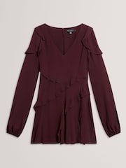 Ted Baker Red Neira Long Sleeve Frill Detail Mini Dress - Image 6 of 7