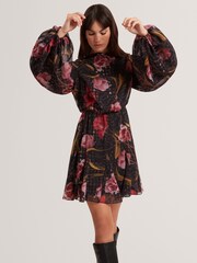 Ted Baker Black Endrina Long Sleeve Printed Midi Dress - Image 1 of 5