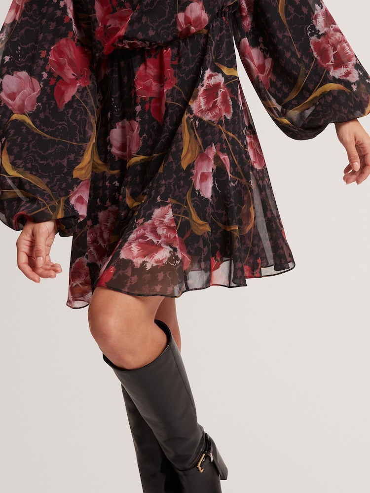 Ted Baker Black Endrina Long Sleeve Printed Midi Dress - Image 2 of 5