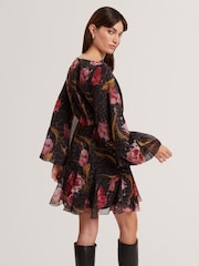 Ted Baker Black Endrina Long Sleeve Printed Midi Dress - Image 3 of 5