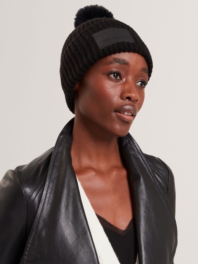 Ted Baker Black Sershii - Colourblock Bobble Hat - Image 4 of 4