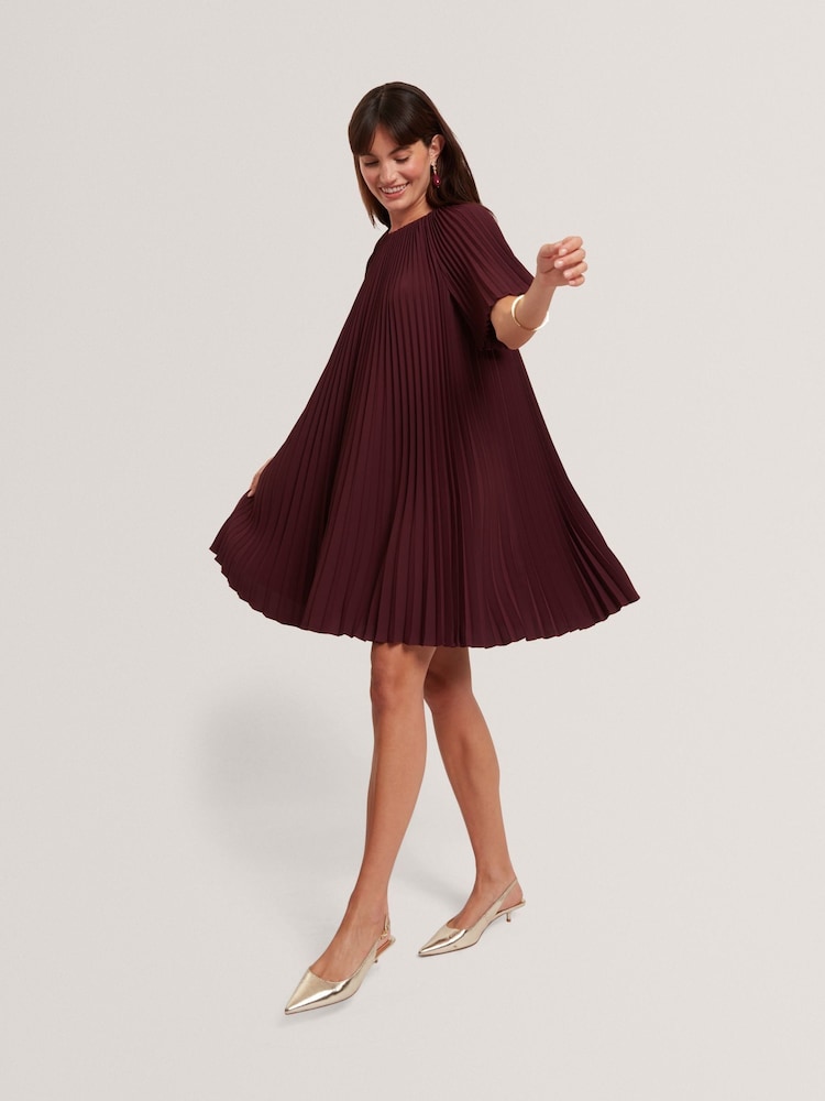Ted Baker Red Convala Short Sleeve Pleated Mini Dress - Image 1 of 7 Ted Baker Red Convala Short Sleeve Pleated Mini Dress - Image 1 of 7