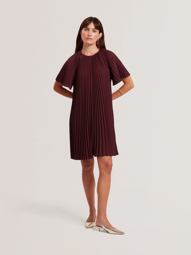 Ted Baker Red Convala Short Sleeve Pleated Mini Dress - Image 2 of 7 Ted Baker Red Convala Short Sleeve Pleated Mini Dress - Image 2 of 7