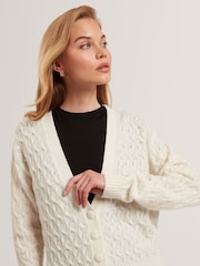 Ted Baker White Kylana Cable Knit V-Neck Cardigan - Image 2 of 5
