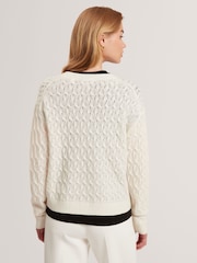 Ted Baker White Kylana Cable Knit V-Neck Cardigan - Image 3 of 5
