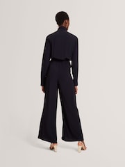 Ted Baker Blue Kyrabe - Cravat Tie Neck Shirt Wide Leg Jumpsuit - Image 2 of 6